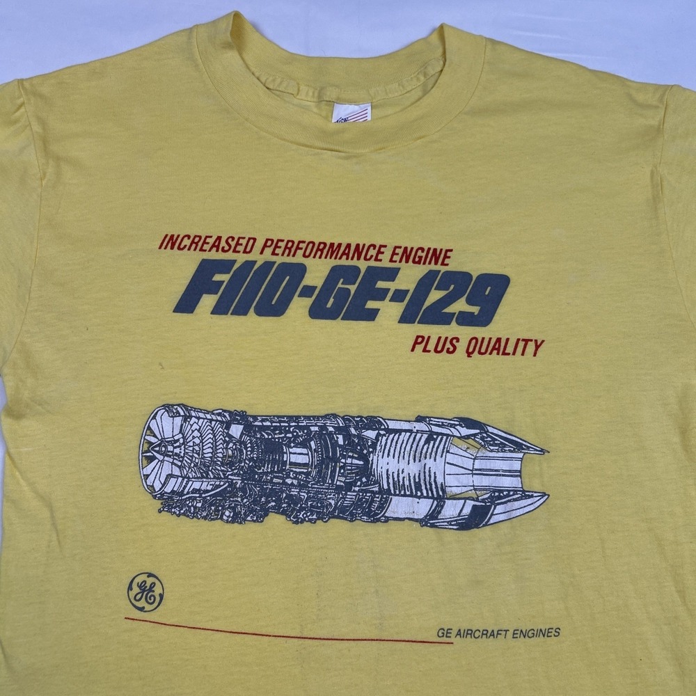 VTG General Electric GE F110-GE-129 Jet Aircraft Engines T-Shirt L Yellow SS